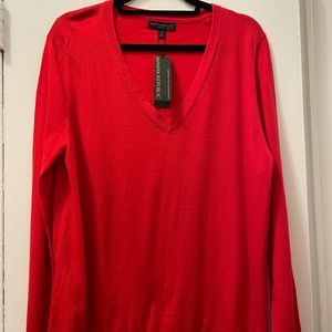 Red merino wool sweater v neck